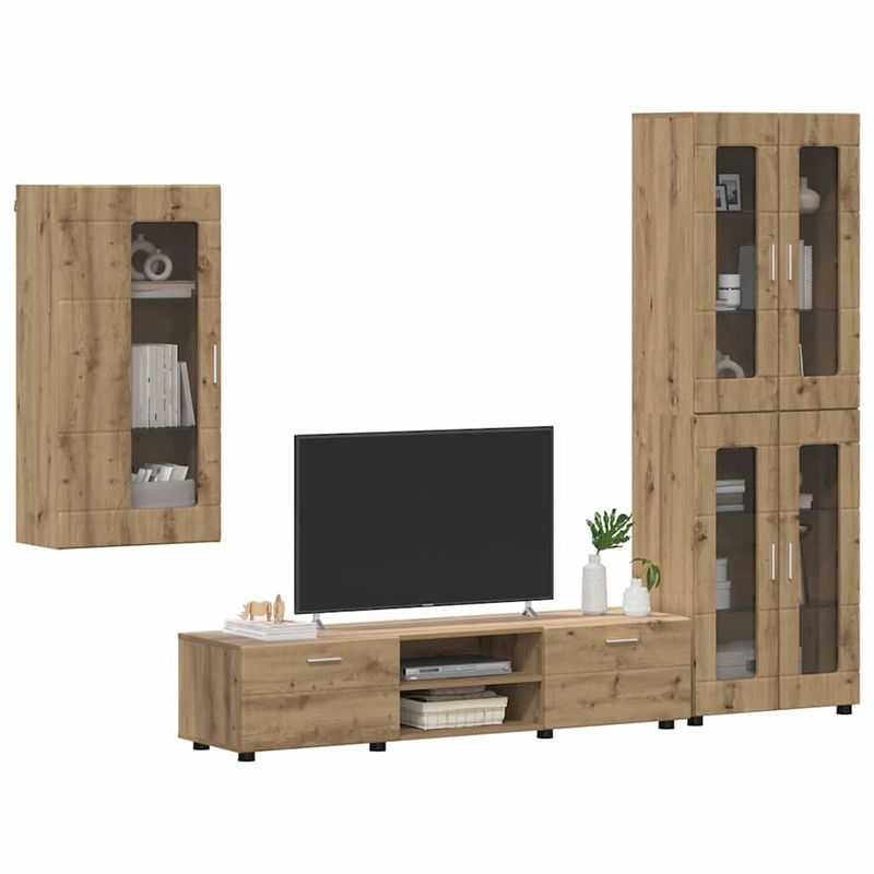 Casa si Gradina - Mobilier - Seturi de mobilier - Seturi living - Set comoda TV cu sertar cu Raft Stejar Artizanal Lemn compozit - Infinity.ro