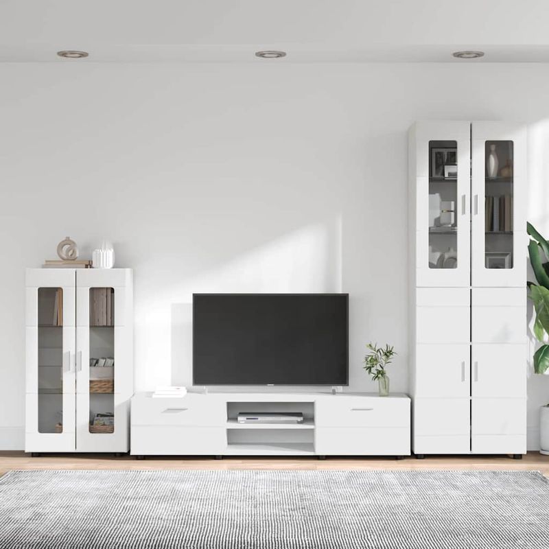 Casa si Gradina - Mobilier - Seturi de mobilier - Seturi living - Set comoda TV cu sertar cu Raft cu depozitare Alb Lemn compozit - Infinity.ro