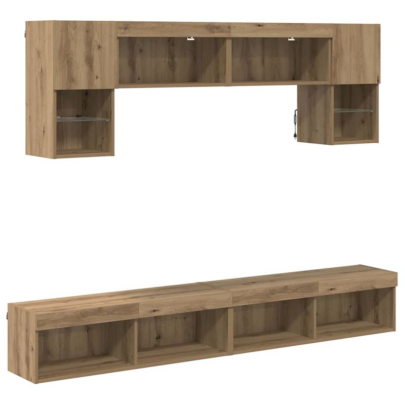 Casa si Gradina - Mobilier - Comode si corpuri - Comode - Unitati TV de perete cu LED 6 pcs Stejar Artizanal Lemn compozit - Infinity.ro