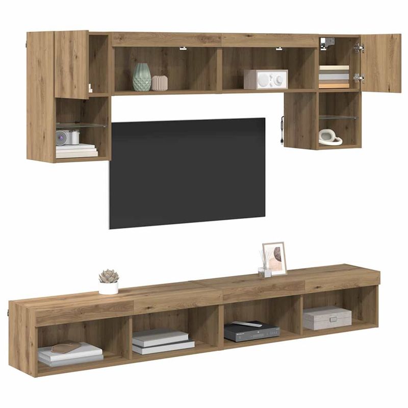 Casa si Gradina - Mobilier - Comode si corpuri - Comode - Unitati TV de perete cu LED 6 pcs Stejar Artizanal Lemn compozit - Infinity.ro