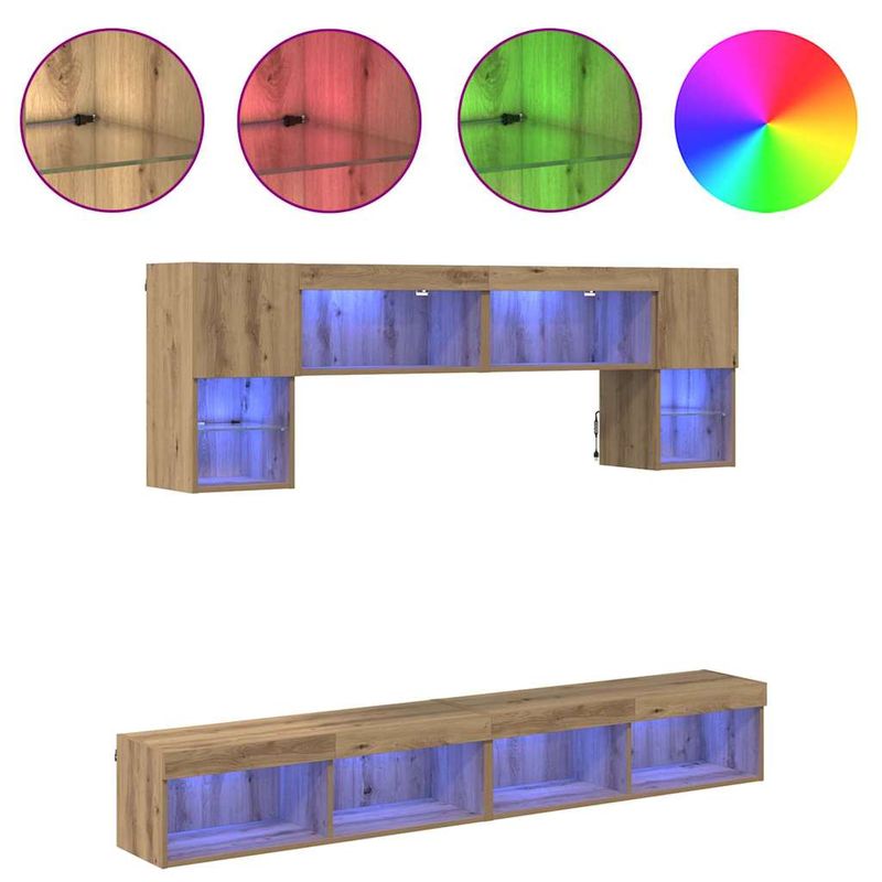 Casa si Gradina - Mobilier - Comode si corpuri - Comode - Unitati TV de perete cu LED 6 pcs Stejar Artizanal Lemn compozit - Infinity.ro