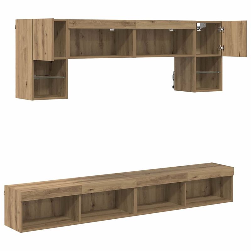 Casa si Gradina - Mobilier - Comode si corpuri - Comode - Unitati TV de perete cu LED 6 pcs Stejar Artizanal Lemn compozit - Infinity.ro