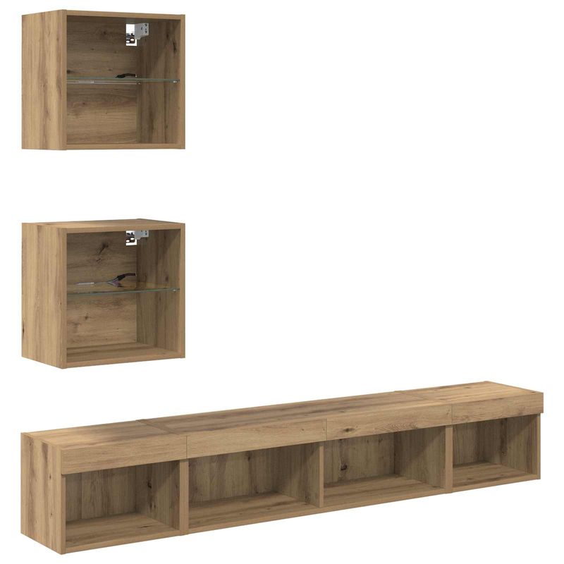 Casa si Gradina - Mobilier - Comode si corpuri - Comode - Unitati TV de perete cu LED 5 pcs Stejar Artizanal 100 x 30 x 30 cm - Infinity.ro