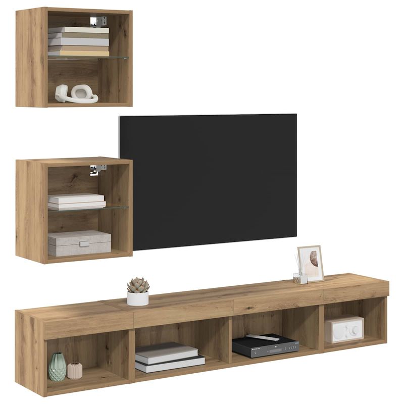 Casa si Gradina - Mobilier - Comode si corpuri - Comode - Unitati TV de perete cu LED 5 pcs Stejar Artizanal 100 x 30 x 30 cm - Infinity.ro