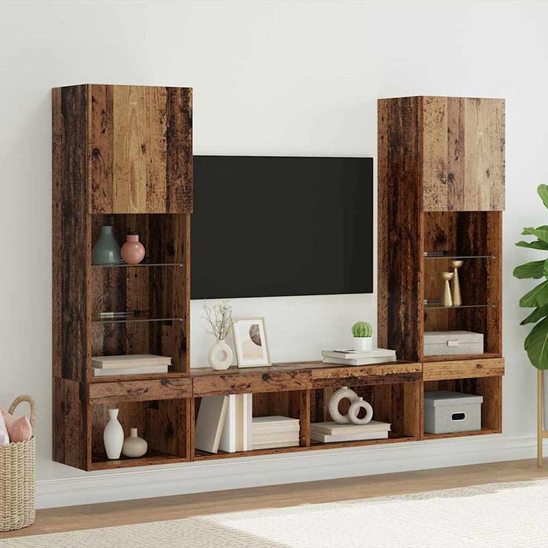 Casa si Gradina - Mobilier - Comode si corpuri - Comode - Unitati TV de perete cu LED 5 pcs Lemn vechi 40,5 x 30 x 102 cm - Infinity.ro