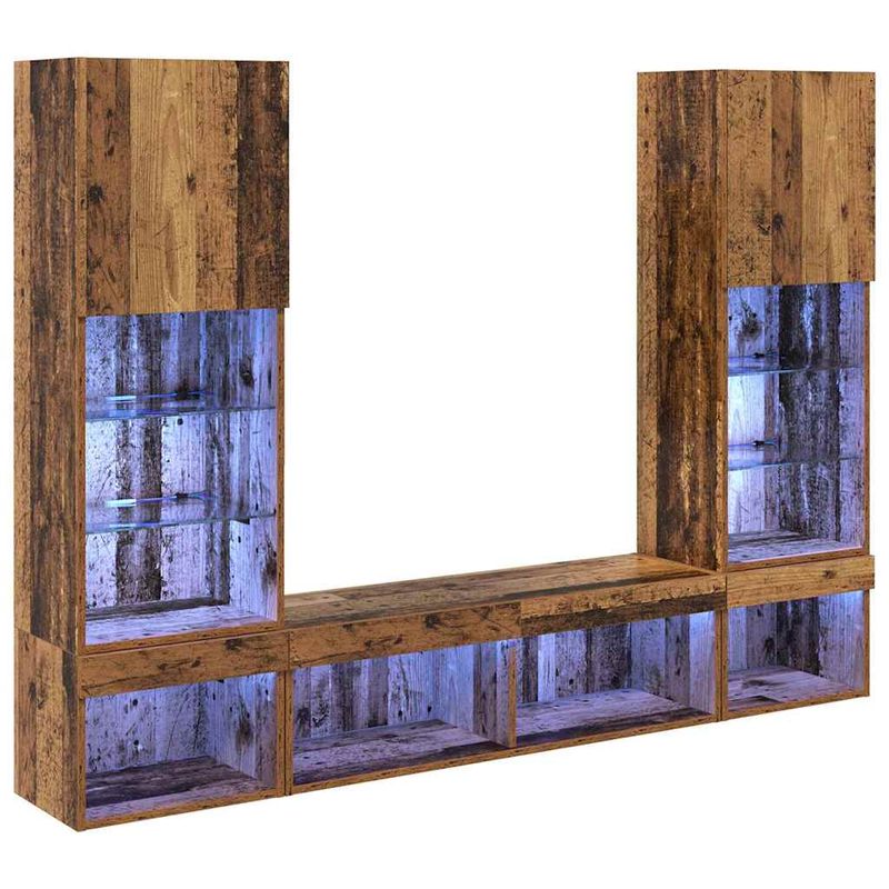 Casa si Gradina - Mobilier - Comode si corpuri - Comode - Unitati TV de perete cu LED 5 pcs Lemn vechi 40,5 x 30 x 102 cm - Infinity.ro