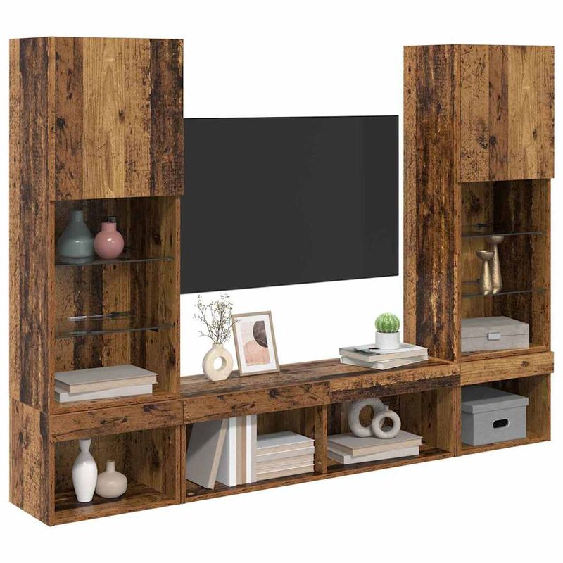 Casa si Gradina - Mobilier - Comode si corpuri - Comode - Unitati TV de perete cu LED 5 pcs Lemn vechi 40,5 x 30 x 102 cm - Infinity.ro