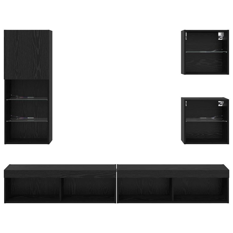Casa si Gradina - Mobilier - Comode si corpuri - Comode - Unitati TV de perete cu LED 5 pcs Stejar Negru Lemn compozit - Infinity.ro