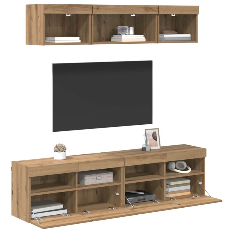 Casa si Gradina - Mobilier - Comode si corpuri - Comode - Unitati TV de perete cu LED 5 pcs Stejar Artizanal 80 x 30 x 40 cm - Infinity.ro