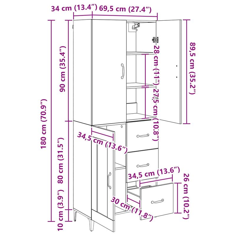 Casa si Gradina - Mobilier - Comode si corpuri - Corpuri bucatarie - Bufet Pe perete Stejar Negru 69,5 x 34 x 180 cm Lemn compozit - Infinity.ro