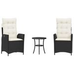 Casa si Gradina - Gradina si terasa - Mobilier exterior - Seturi mobila gradina - Set bistro cu perne, 3 piese, negru, poliratan - Infinity.ro