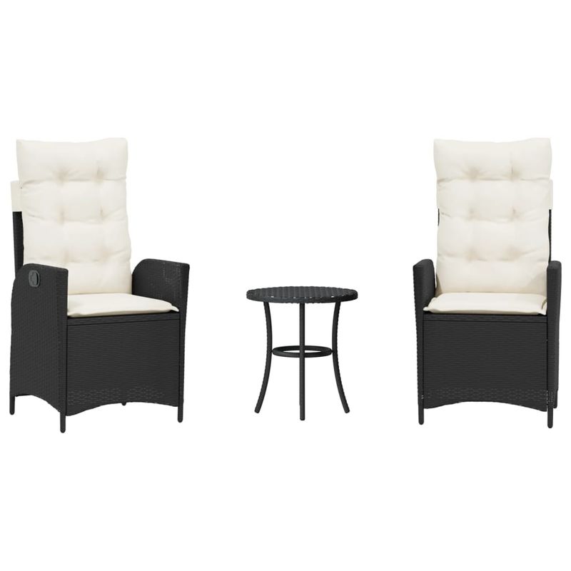 Casa si Gradina - Gradina si terasa - Mobilier exterior - Seturi mobila gradina - Set bistro cu perne, 3 piese, negru, poliratan - Infinity.ro