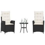 Casa si Gradina - Gradina si terasa - Mobilier exterior - Seturi mobila gradina - Set bistro cu perne, 3 piese, negru, poliratan - Infinity.ro