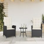 Casa si Gradina - Gradina si terasa - Mobilier exterior - Seturi mobila gradina - Set bistro cu perne, 3 piese, negru, poliratan - Infinity.ro