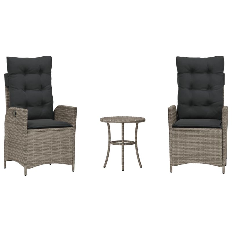 Casa si Gradina - Gradina si terasa - Mobilier exterior - Seturi mobila gradina - Set bistro de gradina cu perne, 3 piese, gri, poliratan - Infinity.ro