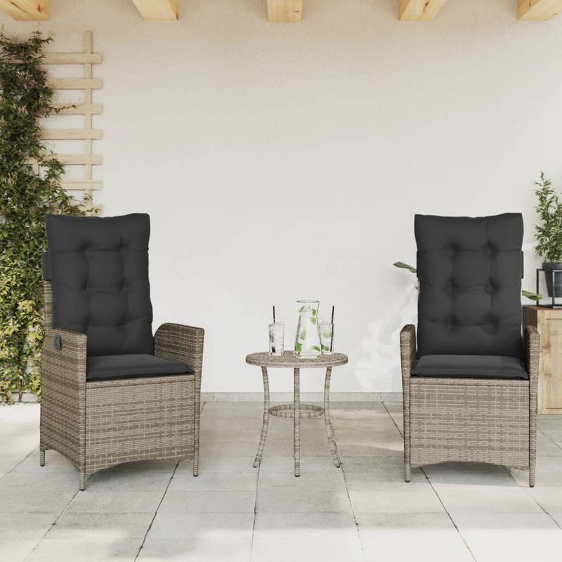 Casa si Gradina - Gradina si terasa - Mobilier exterior - Seturi mobila gradina - Set bistro de gradina cu perne, 3 piese, gri, poliratan - Infinity.ro