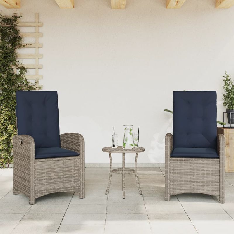 Casa si Gradina - Gradina si terasa - Mobilier exterior - Scaune si sezlonguri gradina - Scaune de gradina rabatabile cu perne, 2 buc., gri, poliratan - Infinity.ro
