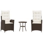 Casa si Gradina - Gradina si terasa - Mobilier exterior - Seturi mobila gradina - Set bistro cu perne, 3 piese, maro, poliratan - Infinity.ro