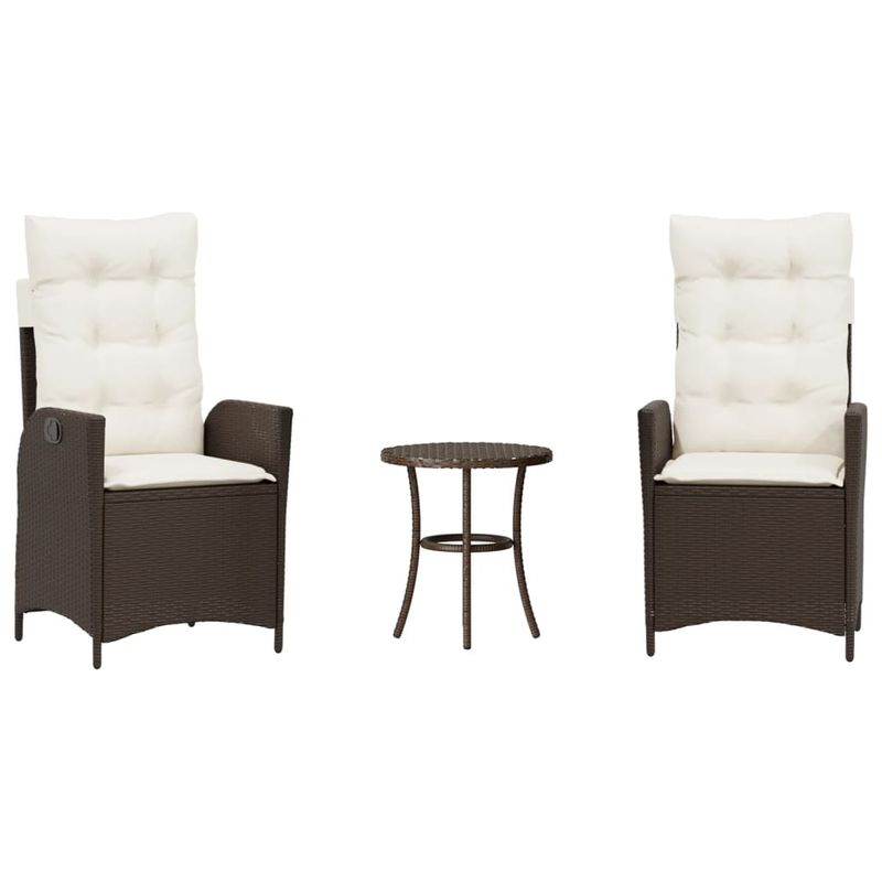Casa si Gradina - Gradina si terasa - Mobilier exterior - Seturi mobila gradina - Set bistro cu perne, 3 piese, maro, poliratan - Infinity.ro