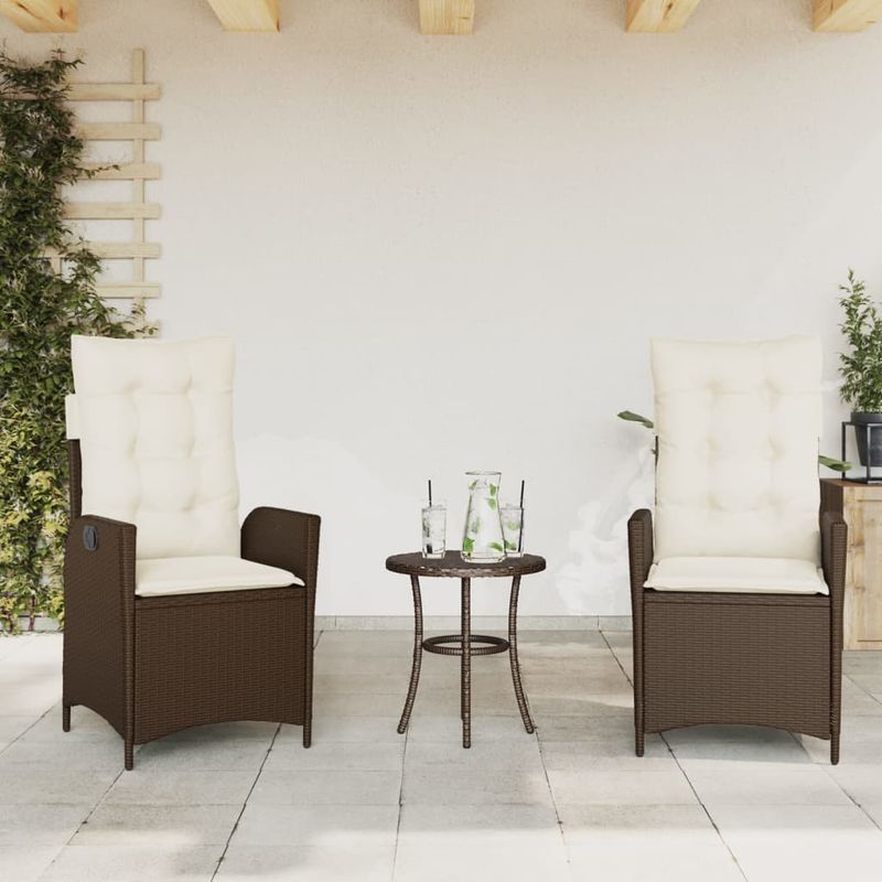 Casa si Gradina - Gradina si terasa - Mobilier exterior - Seturi mobila gradina - Set bistro cu perne, 3 piese, maro, poliratan - Infinity.ro