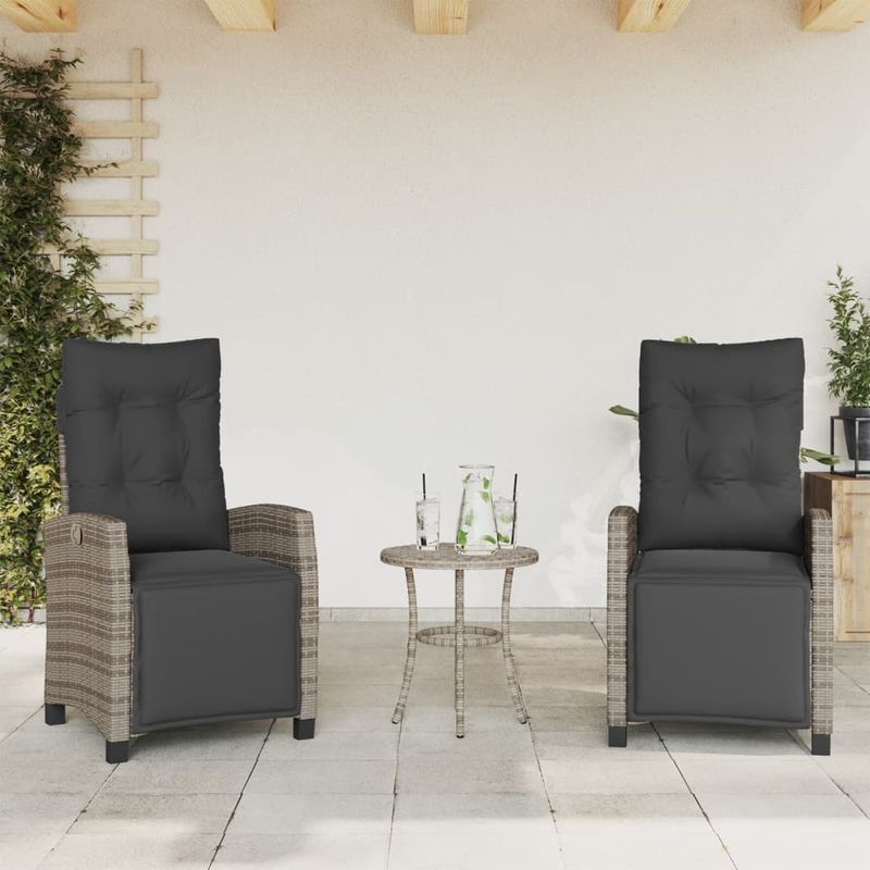 Casa si Gradina - Gradina si terasa - Mobilier exterior - Seturi mobila gradina - Set bistro de gradina cu perne, 3 piese, gri, poliratan - Infinity.ro