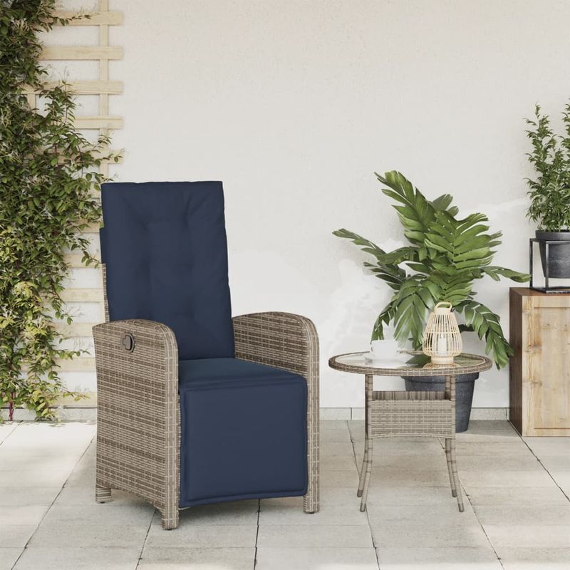 Casa si Gradina - Gradina si terasa - Mobilier exterior - Scaune si sezlonguri gradina - Scaun de gradina rabarabil cu suport picioare, gri, poliratan - Infinity.ro