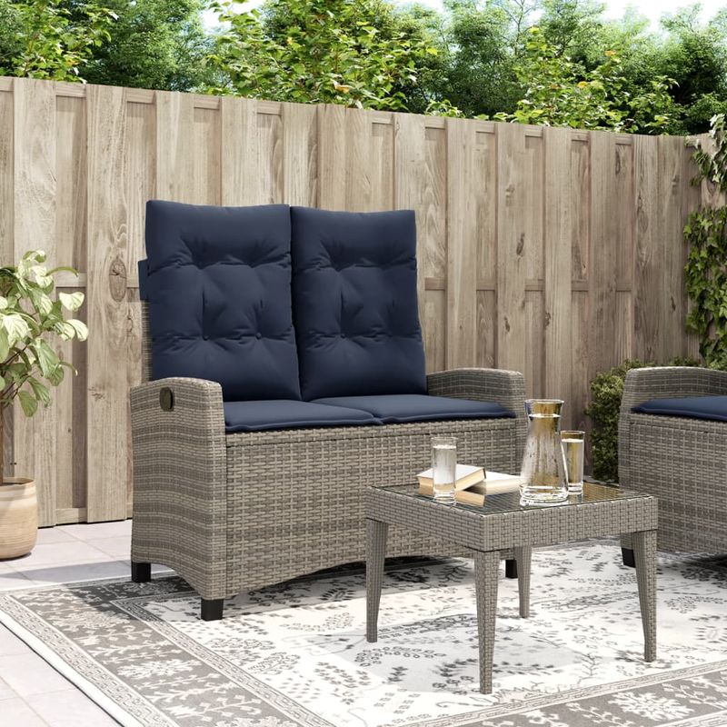 Casa si Gradina - Gradina si terasa - Mobilier exterior - Bancute de gradina - Banca de gradina rabatabila cu perne, gri, poliratan - Infinity.ro