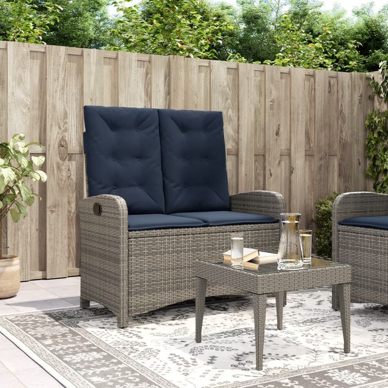 Casa si Gradina - Gradina si terasa - Mobilier exterior - Bancute de gradina - Banca de gradina rabatabila cu perne, gri, poliratan - Infinity.ro