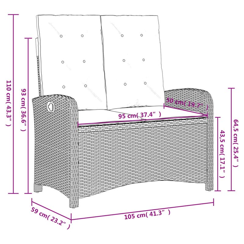 Casa si Gradina - Gradina si terasa - Mobilier exterior - Bancute de gradina - Banca de gradina rabatabila cu perne, gri, poliratan - Infinity.ro