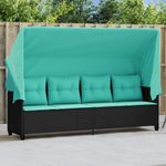 Casa si Gradina - Gradina si terasa - Mobilier exterior - Scaune si sezlonguri gradina - Sezlong cu baldachin si perne, negru, poliratan - Infinity.ro