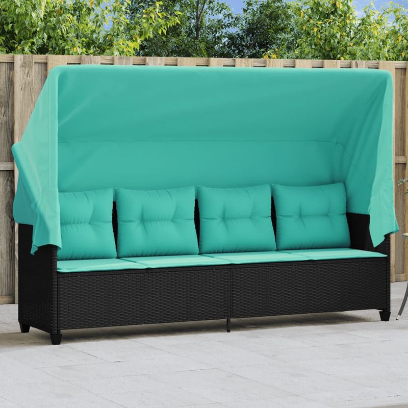 Casa si Gradina - Gradina si terasa - Mobilier exterior - Scaune si sezlonguri gradina - Sezlong cu baldachin si perne, negru, poliratan - Infinity.ro