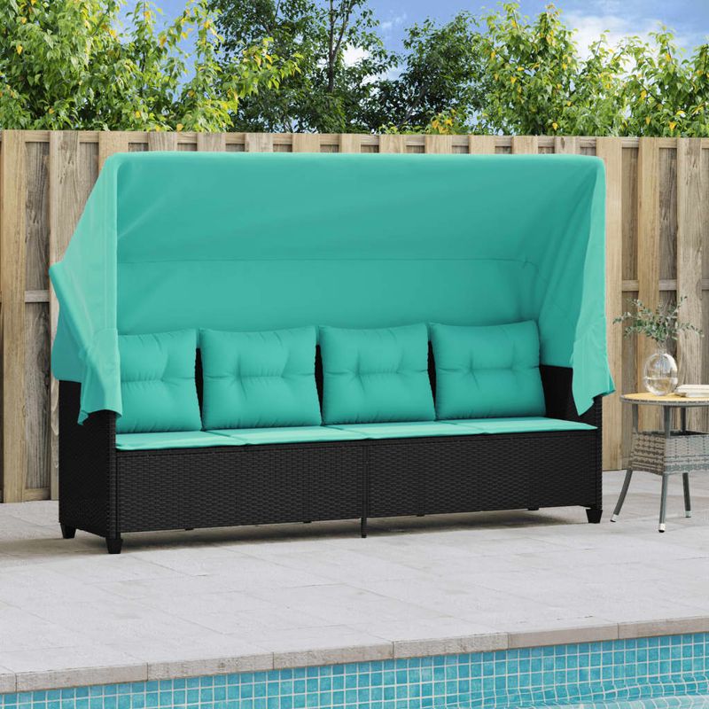Casa si Gradina - Gradina si terasa - Mobilier exterior - Scaune si sezlonguri gradina - Sezlong cu baldachin si perne, negru, poliratan - Infinity.ro
