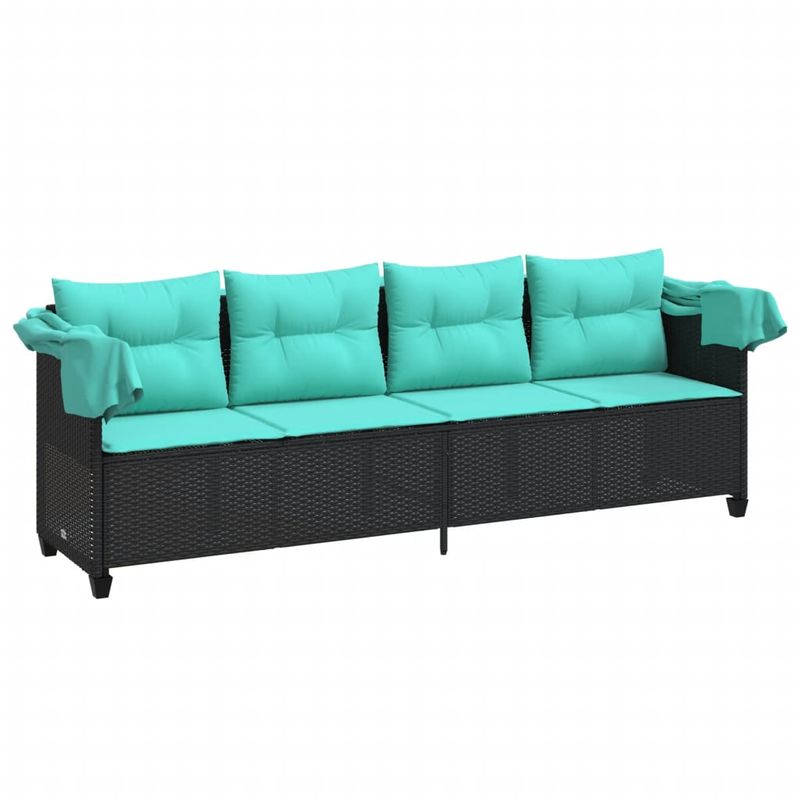 Casa si Gradina - Gradina si terasa - Mobilier exterior - Scaune si sezlonguri gradina - Sezlong cu baldachin si perne, negru, poliratan - Infinity.ro