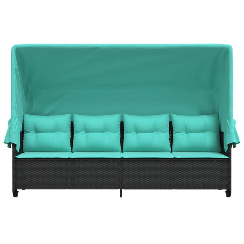 Casa si Gradina - Gradina si terasa - Mobilier exterior - Scaune si sezlonguri gradina - Sezlong cu baldachin si perne, negru, poliratan - Infinity.ro