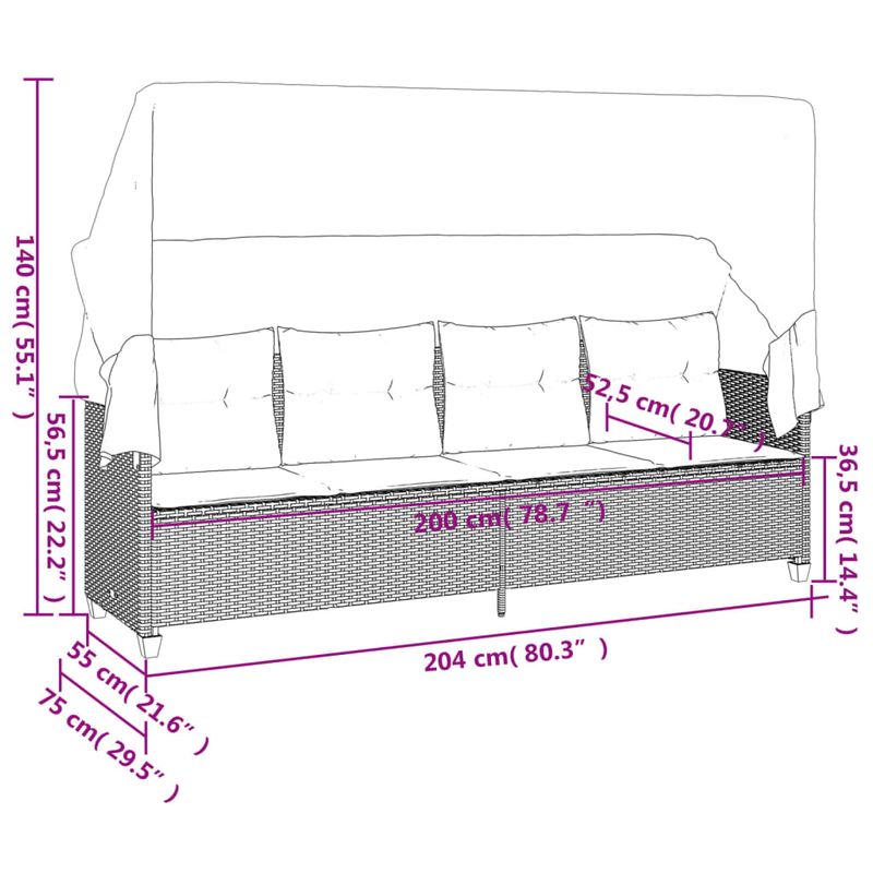Casa si Gradina - Gradina si terasa - Mobilier exterior - Scaune si sezlonguri gradina - Sezlong cu baldachin si perne, negru, poliratan - Infinity.ro