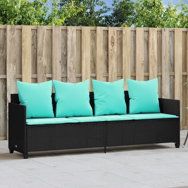 Casa si Gradina - Gradina si terasa - Mobilier exterior - Scaune si sezlonguri gradina - Sezlong cu perne, negru, poliratan - Infinity.ro