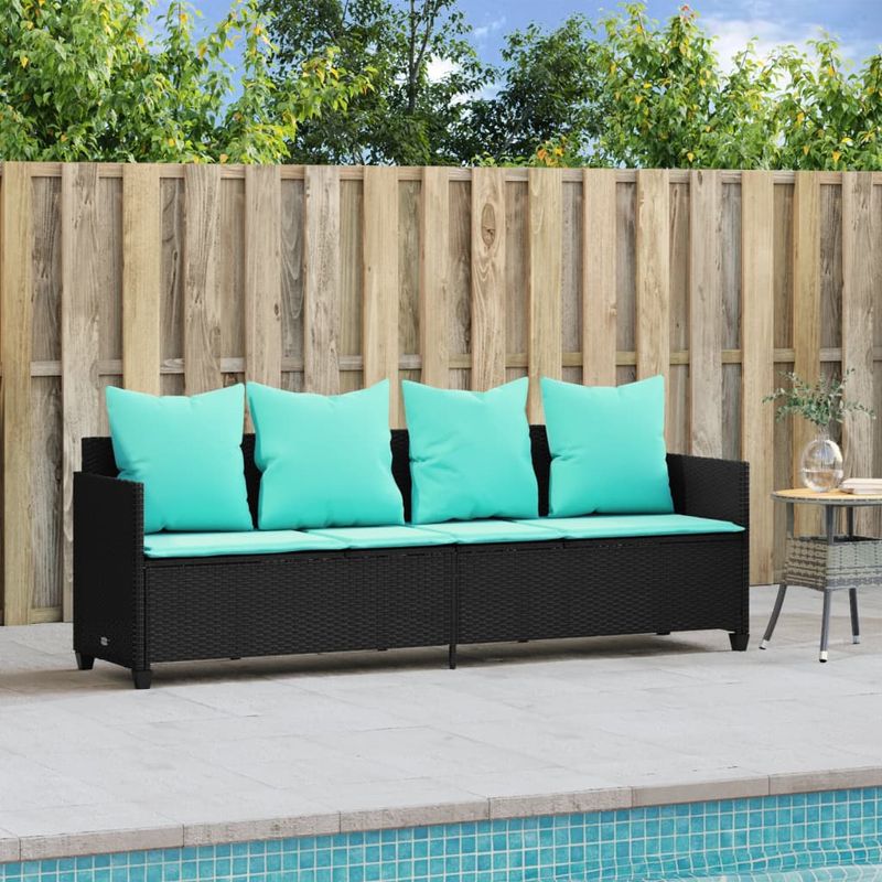Casa si Gradina - Gradina si terasa - Mobilier exterior - Scaune si sezlonguri gradina - Sezlong cu perne, negru, poliratan - Infinity.ro