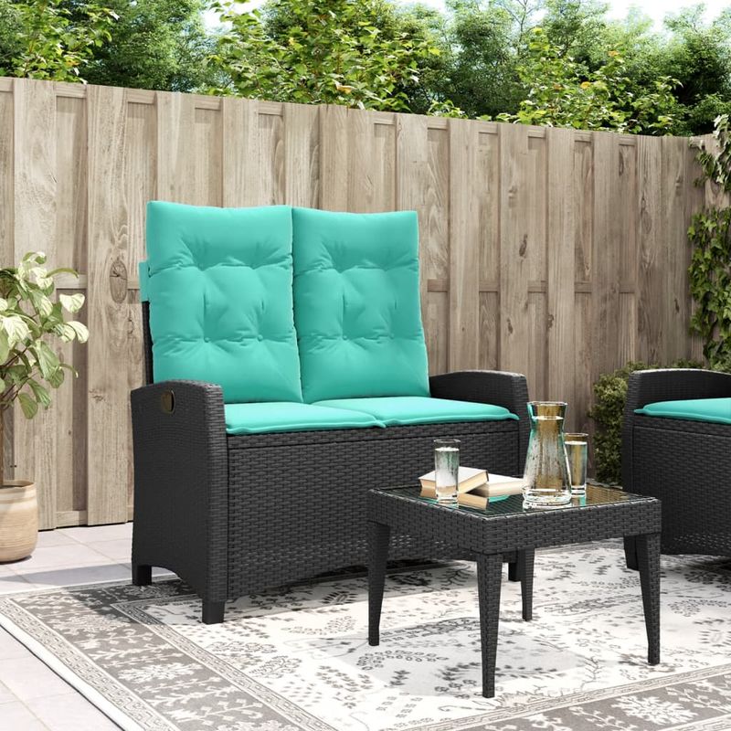 Casa si Gradina - Gradina si terasa - Mobilier exterior - Bancute de gradina - Banca de gradina rabatabila cu perne, negru, poliratan - Infinity.ro