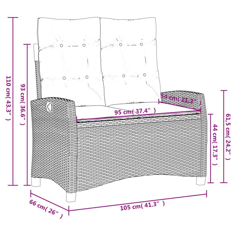 Casa si Gradina - Gradina si terasa - Mobilier exterior - Bancute de gradina - Banca de gradina rabatabila cu perne, negru, poliratan - Infinity.ro
