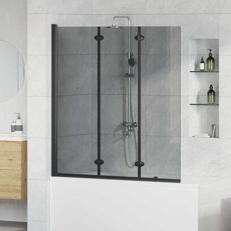 Casa si Gradina - Sanitare - Cazi si cabine de dus - Paravane si usi - Paravan dus Manual Negru 130 x 138 cm Sticla ESG si aluminiu - Infinity.ro