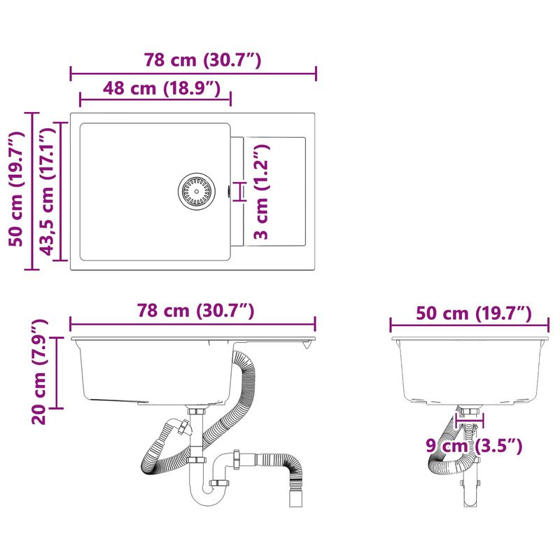 Casa si Gradina - Sanitare - Chiuveta bucatarie si accesorii - Chiuvete bucatarie - Chiuveta Negru 780 x 500 mm 80% Quartz si 20% Rasina - Infinity.ro