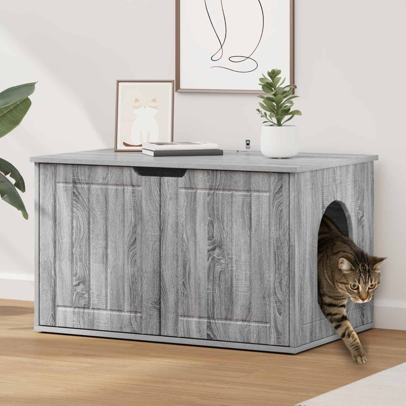 Petshop - Accesorii petshop - Culcusuri si custi - Custi interior si exterior - Casa pentru pisici Gri Sonoma 85 x 55 x 53,5 cm Lemn compozit - Infinity.ro