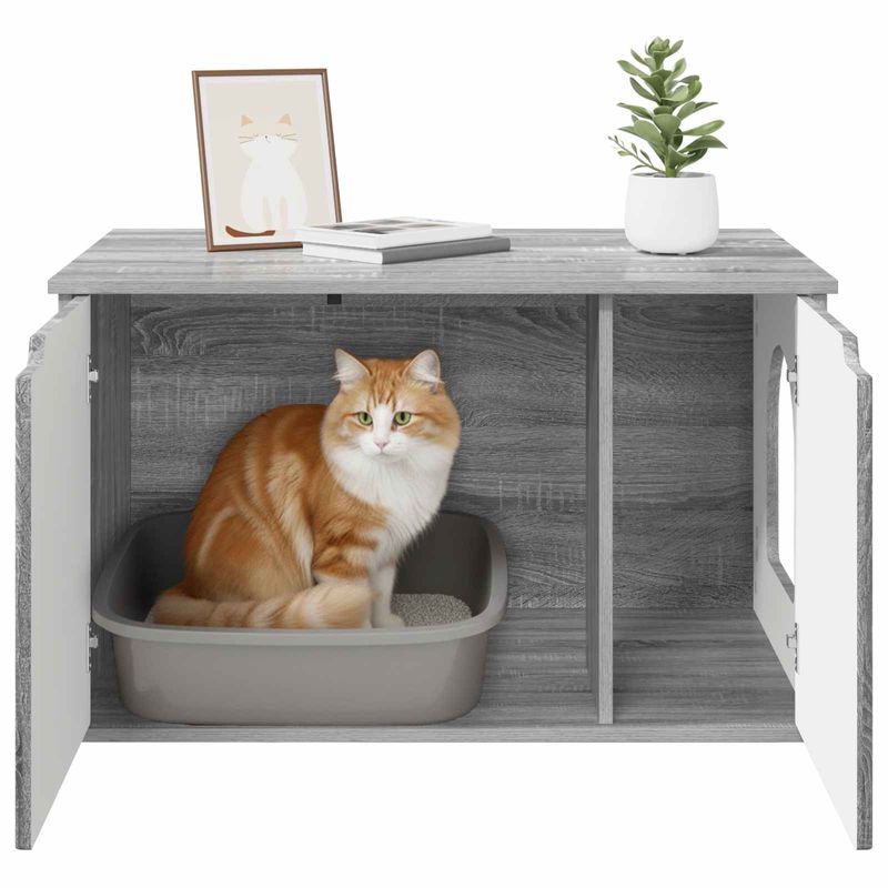 Petshop - Accesorii petshop - Culcusuri si custi - Custi interior si exterior - Casa pentru pisici Gri Sonoma 85 x 55 x 53,5 cm Lemn compozit - Infinity.ro