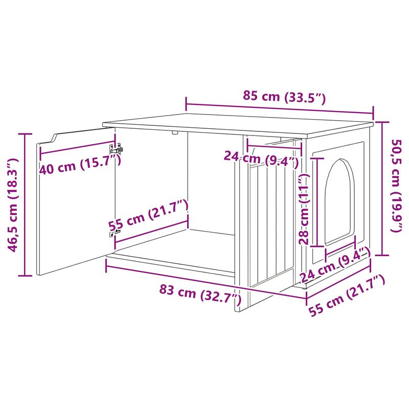 Petshop - Accesorii petshop - Culcusuri si custi - Custi interior si exterior - Casa pentru pisici Gri Sonoma 85 x 55 x 53,5 cm Lemn compozit - Infinity.ro