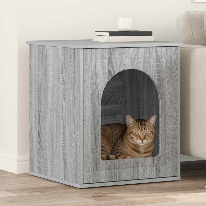 Petshop - Accesorii petshop - Culcusuri si custi - Custi interior si exterior - Casa pentru pisici Gri Sonoma 53 x 52 x 62 cm Lemn compozit - Infinity.ro