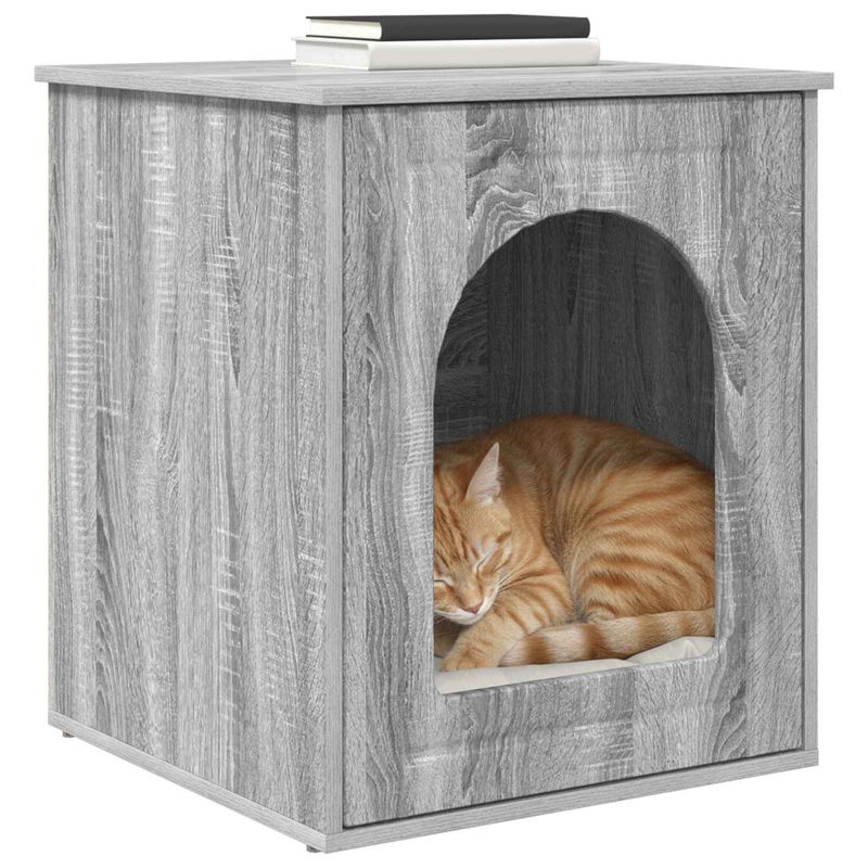 Petshop - Accesorii petshop - Culcusuri si custi - Custi interior si exterior - Casa pentru pisici Gri Sonoma 53 x 52 x 62 cm Lemn compozit - Infinity.ro