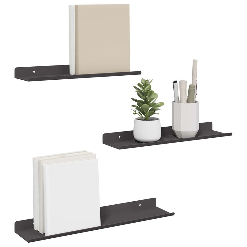 Casa si Gradina - Mobilier - Biblioteci si rafturi - Rafturi - Raft de perete cu Raft Pe perete 3 pcs Negru 80 x 9 x 2.5 cm - Infinity.ro
