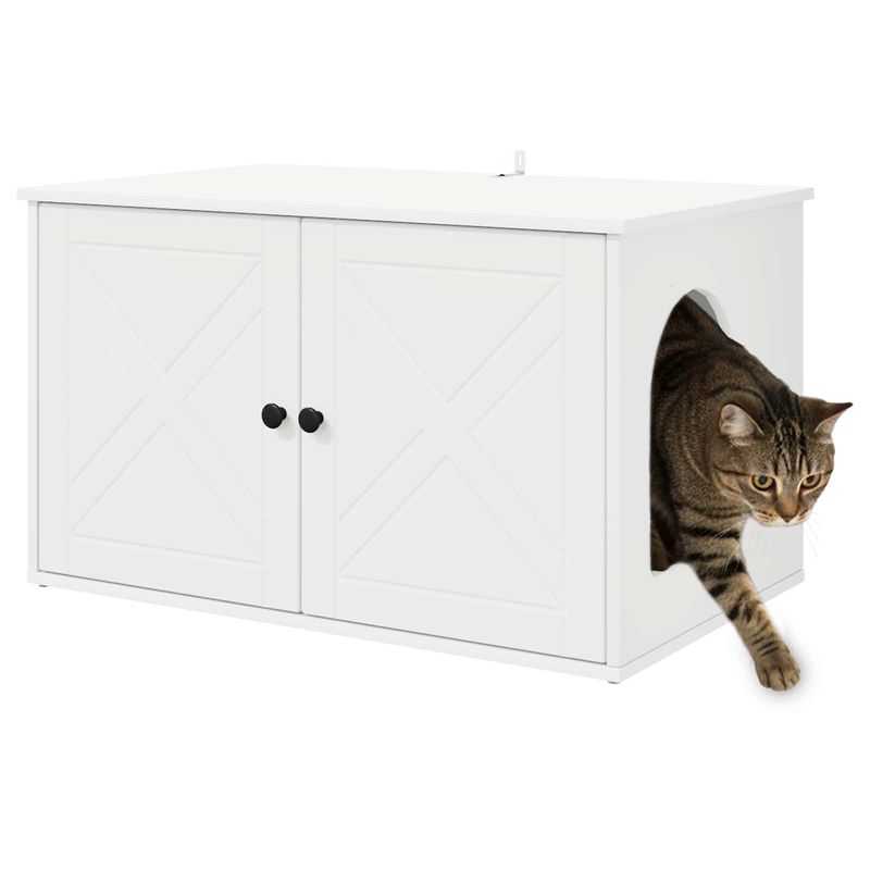 Petshop - Accesorii petshop - Culcusuri si custi - Custi interior si exterior - Casa pentru pisici Alb 85 x 55 x 50,5 cm Lemn compozit - Infinity.ro