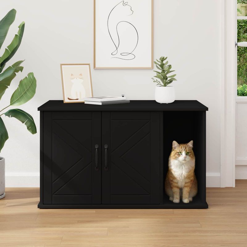 Petshop - Accesorii petshop - Jucarii animale - Ansambluri de joaca - Casa pentru pisici Negru 85 x 55 x 50 cm Lemn compozit - Infinity.ro