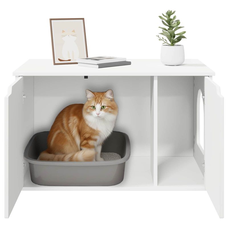 Petshop - Accesorii petshop - Culcusuri si custi - Custi interior si exterior - Casa pentru pisici Alb 85 x 55 x 50,5 cm Lemn compozit - Infinity.ro